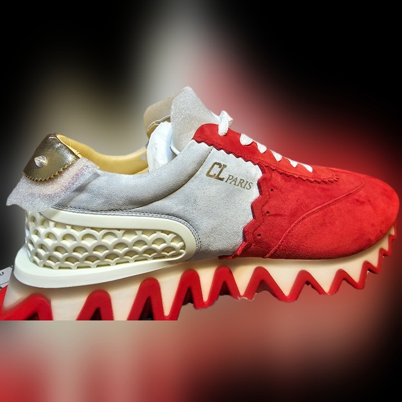 BRAND NEW Men's Christian Louboutin Gray, Gold & Red Loubishark Sneakers SIZE 44 - Picture 6 of 10